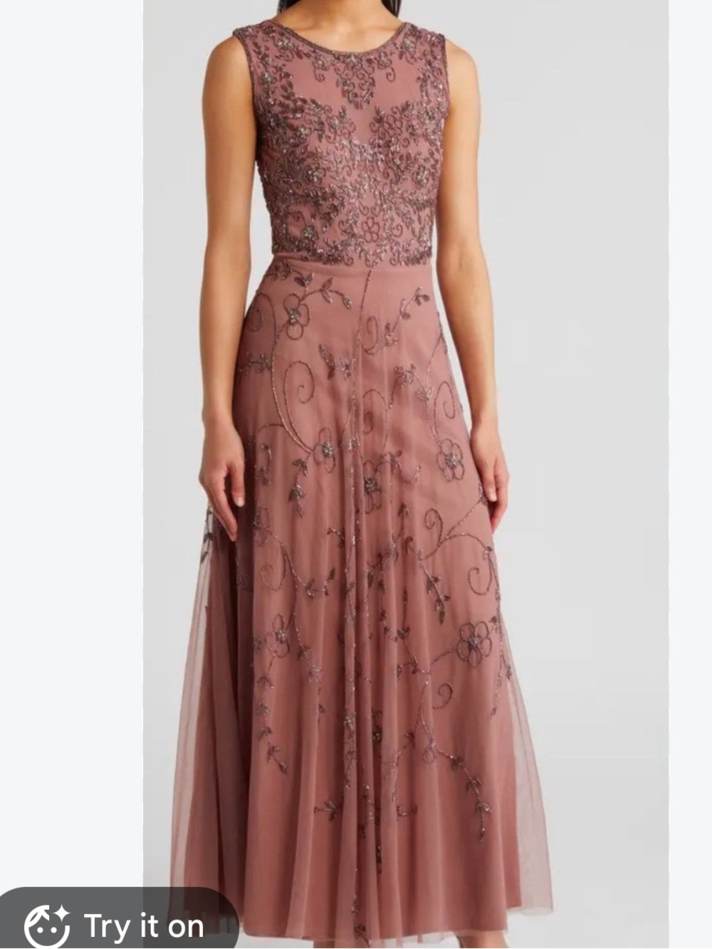 NWT Pisarro Nights Beaded Mesh Formal Gown Mauve - Size 8